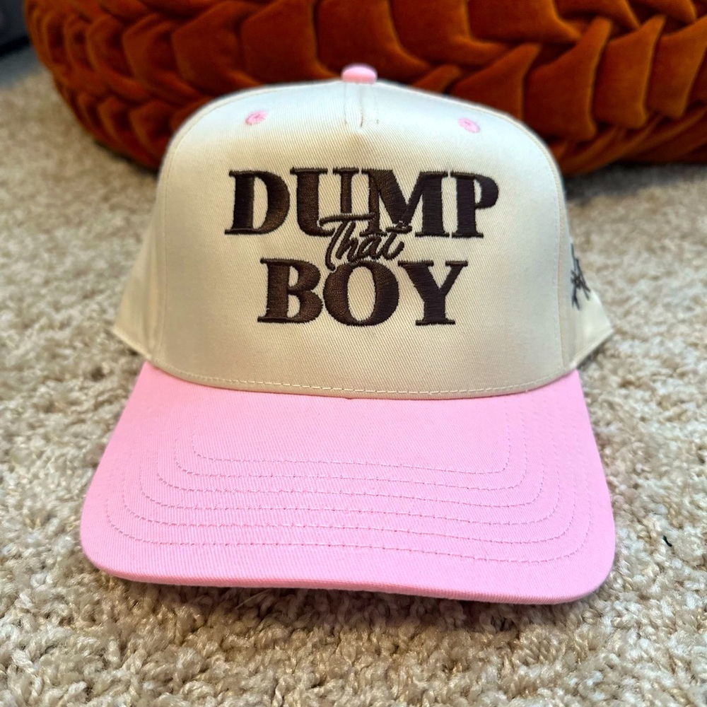 Pink brown and Cream 'Dump That Boy' trucker hat